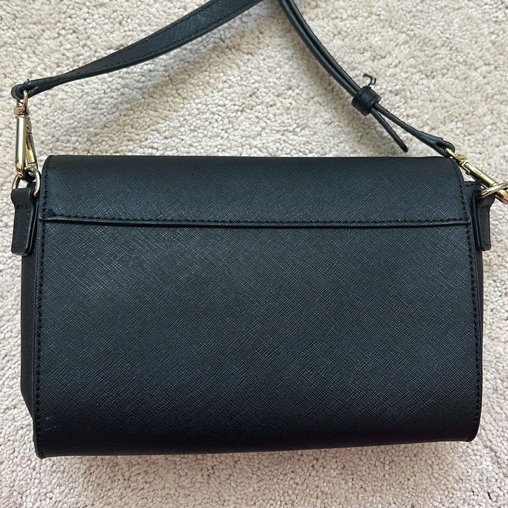 DKNY | Leather Double Flap Crossbody Bag | Black - Picture 7 of 16
